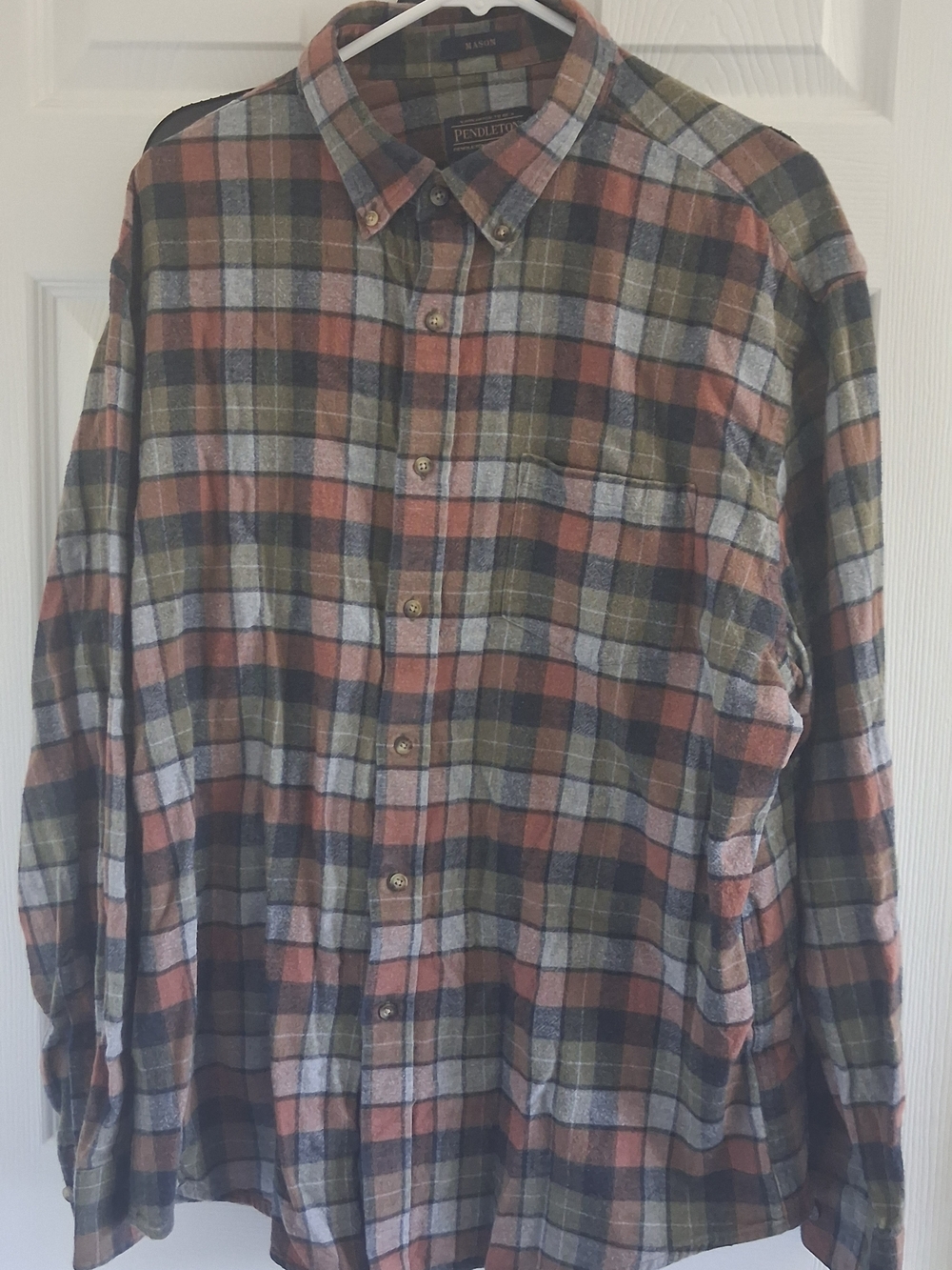 Pendleton Mason plaid flannel Grey Brown shirt Size XL
